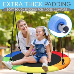 Durable Indoor/Outdoor 40” Saucer Swing with Adjustable Ropes – Rainbow Fun