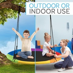 Durable Indoor/Outdoor 40” Saucer Swing with Adjustable Ropes – Rainbow Fun