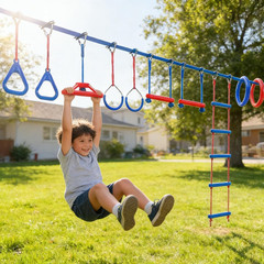 Ninja Warrior Obstacle Course for Kids Backyard-1×50Ft Slackline Kit with 10 Mos