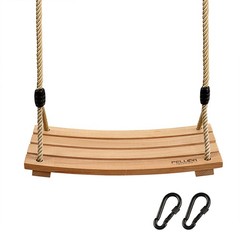 PELLOR Wood Tree Swing Seat, Indoor Outdoor Rope 17.7×7.9×0.6 inch, Burlywood