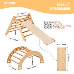 VEVOR Pikler Triangle Set 5in1 Montessori Climbing Toys for Toddlers Large Wood