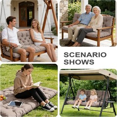 Outdoor Swing Cushions,Waterproof Swing Cushions 3 Seater Replacement with Backr