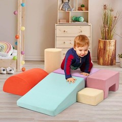 6 PCS Soft Foam Climbing Blocks for Toddlers, Indoor Playset with Suede Fabric