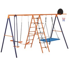 Heavy-Duty Metal Swing Sets for Backyard with 2 Swings Climbing Ladder and Nets