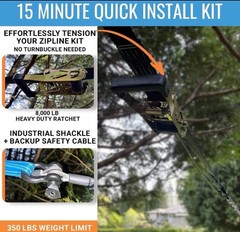 Zip Line Kit for Kids and Adults, 100/120/150/200 ft, Up to 350 Lbs, Removable T