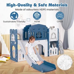 All in 1 Toddle Slide Playset Freestanding Kids Slide w/ Tunnel Basketball Hoop