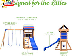 Wood Swing Set with Wave Slide Play Deck Rock Wall Ladder Belt Swings Outdoor Pl