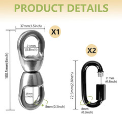 Swing Swivel 304 Stainless Steel Double Eye Hook with Snap Hooks Black Tree Swin