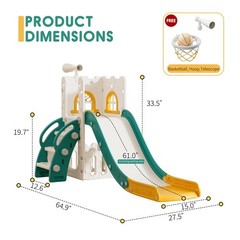 Toddler Slide for Kids with Climber Basketball Hoop, Storage Space, Telescope…