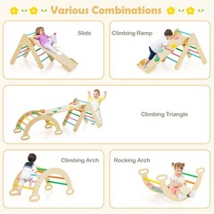 3-in-1 Kids Climber Set Toddler Wooden Play Arch with Sliding and Climbing Ramp