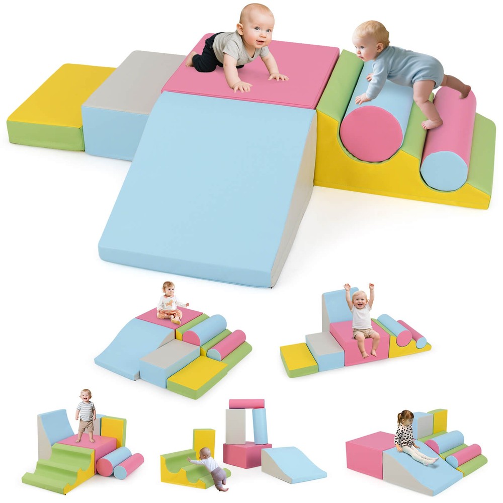 7 Pcs Toddler Climbing Blocks w/Hook Loop Fasteners Waterproof PU Leather Cover