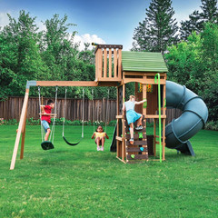 KidKraft Tennyson Twist Wooden Outdoor Swing Set with Surf Swing Free Shipping