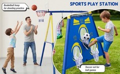 5in1 Kids Swing Set with Saucer Swing, Belt Swing, Basketball Hoop & Soccer Goal