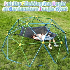 Gardenature 10FT Climbing Dome with Hammock, Outdoor Jungle Gym for Kids, Geomet