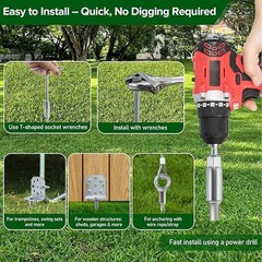 Swing Set Anchors 20″ – Heavy Duty Ground Anchors Screw in with L-Brackets & Dri