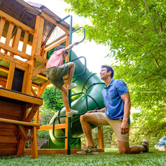 KidKraft Adventure Bend Wooden Swing Set with Three Slides