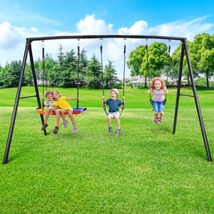 500lb Metal Swing Set Playground with 3 Swings Heavy Duty A-Frame Stand Backyard