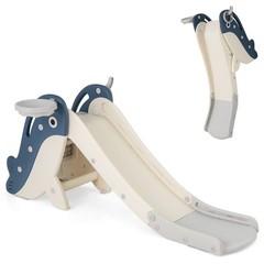 Foldable Freestanding Baby Slide Climber Playset Basketball Hoop Blue Kids Toy
