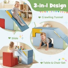 Kids Climbing Toys, Toddler Climber with Slide & Stairs, Blue + Red + Yellow