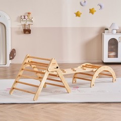 5-in-1 Pikler Triangle Set Montessori Climbing Gym Wood Toddler Toys 1-3 Years
