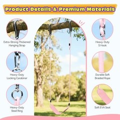 Heavy Duty Kids Swing Seat with 79″ Adjustable Rope, 330 Macaron Pink, 1 Pack