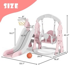 YUFU 4-in-1 Toddler Slide and Swing Set, Kids with Climber, Pink