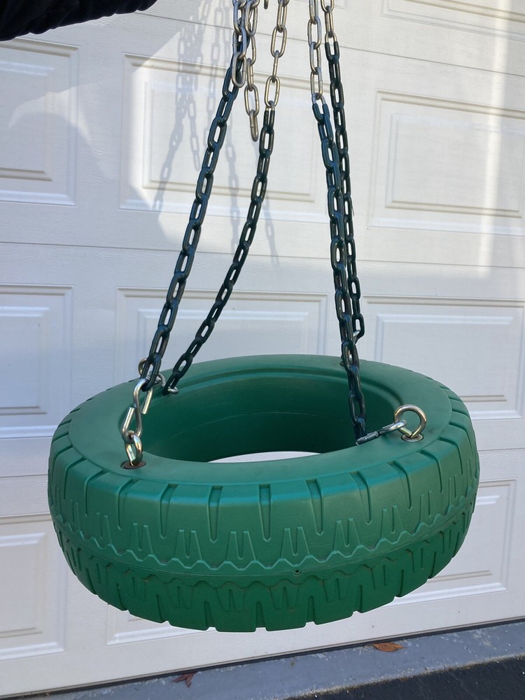 Green Plastic Tire Swing, Four Coated Steel Chains Included, 26.5in Diamater