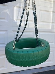 Green Plastic Tire Swing, Four Coated Steel Chains Included, 26.5in Diamater