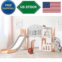 8 in 1 Toddler Slide Set, Kids Slide with Basketball Hoop, Telescope, Steering