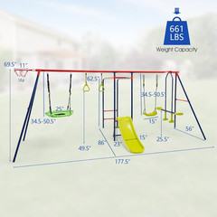 Swing Sets for Backyard, 7 in 1 Outdoor 660LBS A-Frame Heavy Duty Metal Swing St