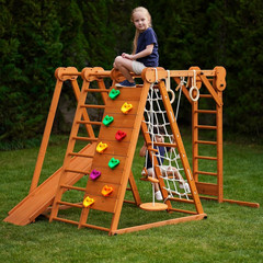 8-In-1 Small Indoor/Outdoor Playset – Foldable Wooden Kids Play Set for Backyard