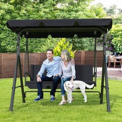 3-Seat Patio Swing Chair Outdoor Porch Swing with Adjustable Canopy
