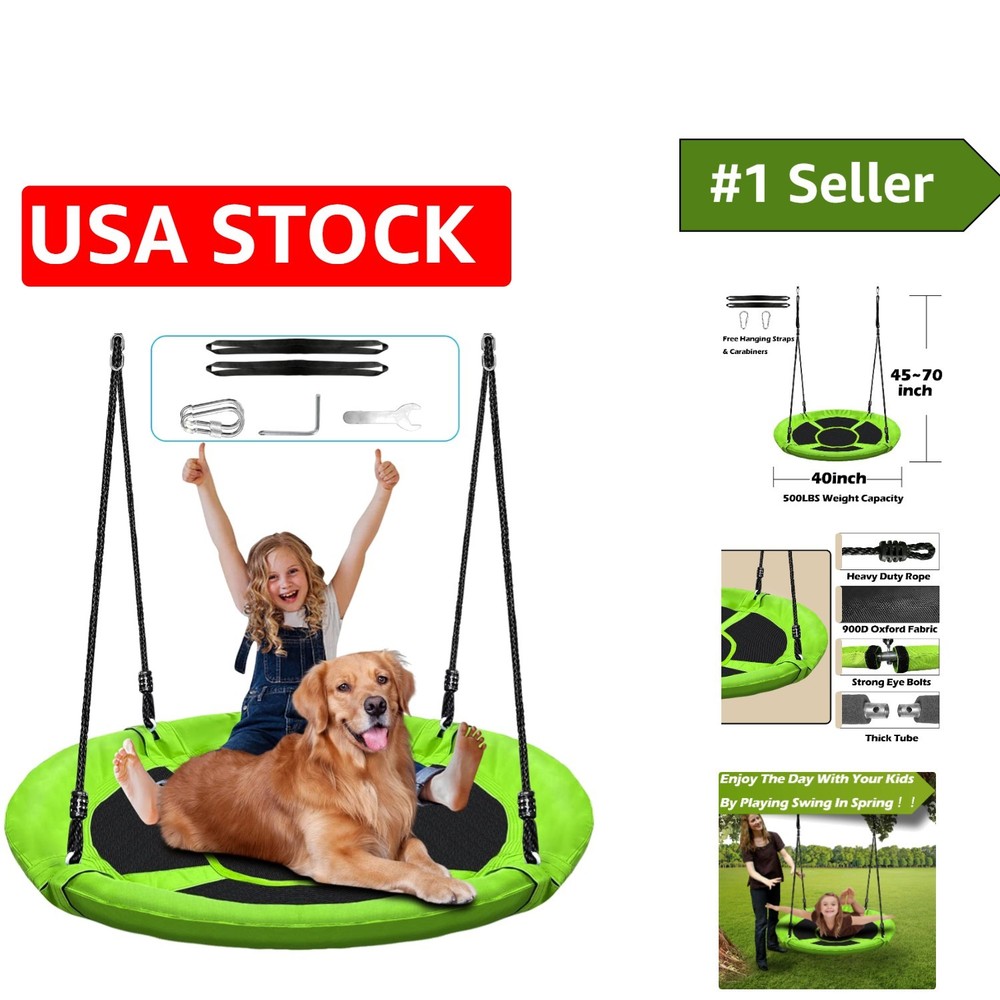 Durable 500Lb Capacity 40” Kids Saucer Swing – All-Weather Oxford Fabric Seat