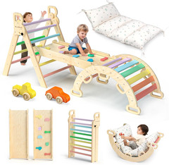 Pikler Triangle Set with Cushion – Climbing Toys for Toddlers 9-In-1, Montessori