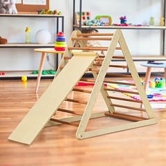 Foldable Wooden Climbing Triangle Indoor Home Climber w/ Ladder for Toddler Baby