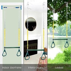 Gym Rings Trapeze Swing Bar Heavy Duty 47″ Chain Swing Set 16″ Green