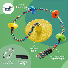 Tree Swing for Kids – Single Disc Seat and Rainbow Climbing Rope Set W/Carabiner