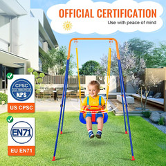 3-in-1 Toddler Swing Set, Foldable Metal Stand for Indoor/Outdoor Fun