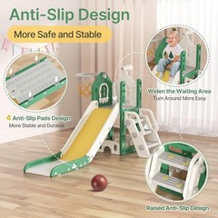 6 in 1 Toddler Slide – L-Shaped Baby Slide for Toddlers Aged 1-3 with Basketb…