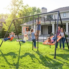 Heavy-Duty Metal Swing Set for Backyard Outdoor Playset w/ Monkey Bars, 2 Swings