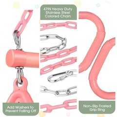 Trapeze Bar Swing Set Gym Rings 47″ Heavy Duty Chain Swing Set 17″ Pink