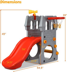 5-In-1 Toddler Slide, Indoor & Outdoor Playground Set with Basketball Hoop, Tele