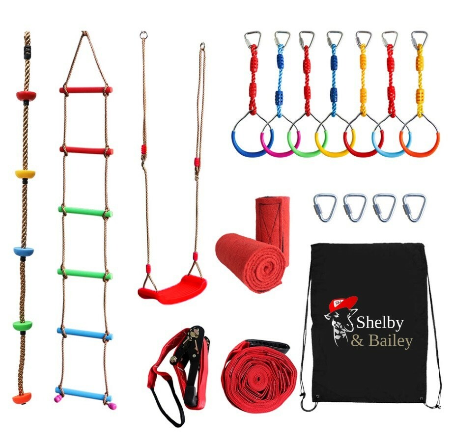 42.5ft Ninja Warrior Obstacle Course for Kids Ninja Line Slackline Climbing Rope