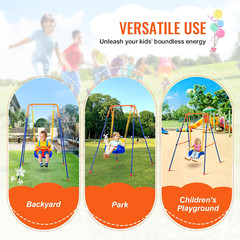 3-in-1 Toddler Swing Set, Foldable Metal Stand for Indoor/Outdoor Fun