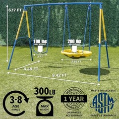 My 1st Swing & Saucer Outdoor Playset for Backyard, Belt 3 Kids Max Swing Set
