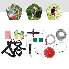 Zip Line Kit 160ft (48.8m) 5mm Cable Heavy Duty Trolley Harness Seat 330lb
