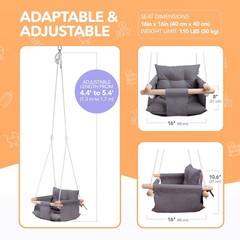 Canvas Baby Swing Seat with 5-Point Safety Belt — Wooden Hanging Toddler Swin…