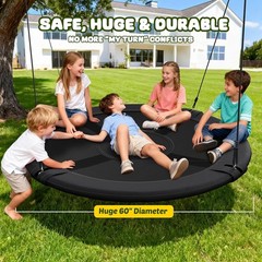 60 Inch Heavy-Duty Saucer Swing Seat Waterproof 900D Oxford Black 2 Hanging Stra