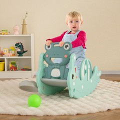 3-in-1 Kids Slide Rocking Horse Set w/ 2-Step Climbing Ladder, Convertible Slide