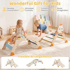 Climbing Toy Set w/ Arch, Foldable Ladder & Wooden Indoor Playground Jungle Gym